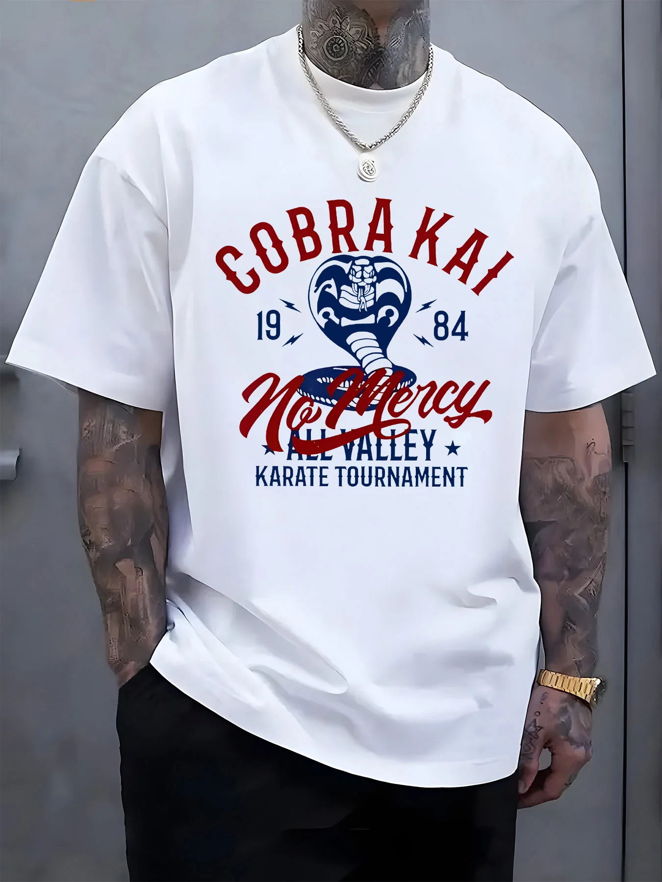 تي شيرت كوبرا كاي جرافيك للرجال بدون رحمة بطولة الكاراتيه تصميم كاجوال تي شيرت للصيف والربيع ملابس خارجية مزيج