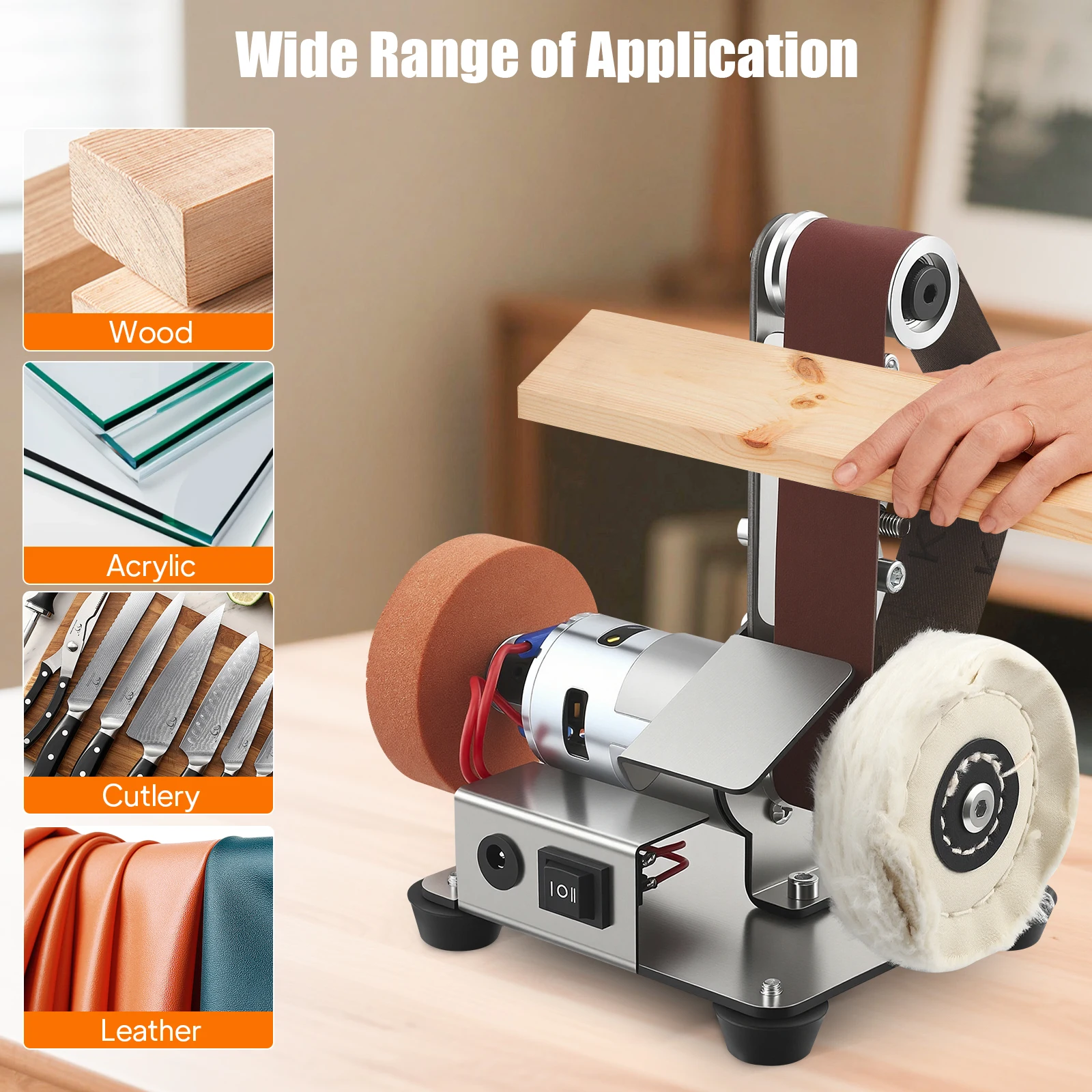 3-IN-1 Mini Electric Desktop Sanding Machine 7-Speed Adjustable Sharpener for DIY Metal Woodworking Knife Polishing