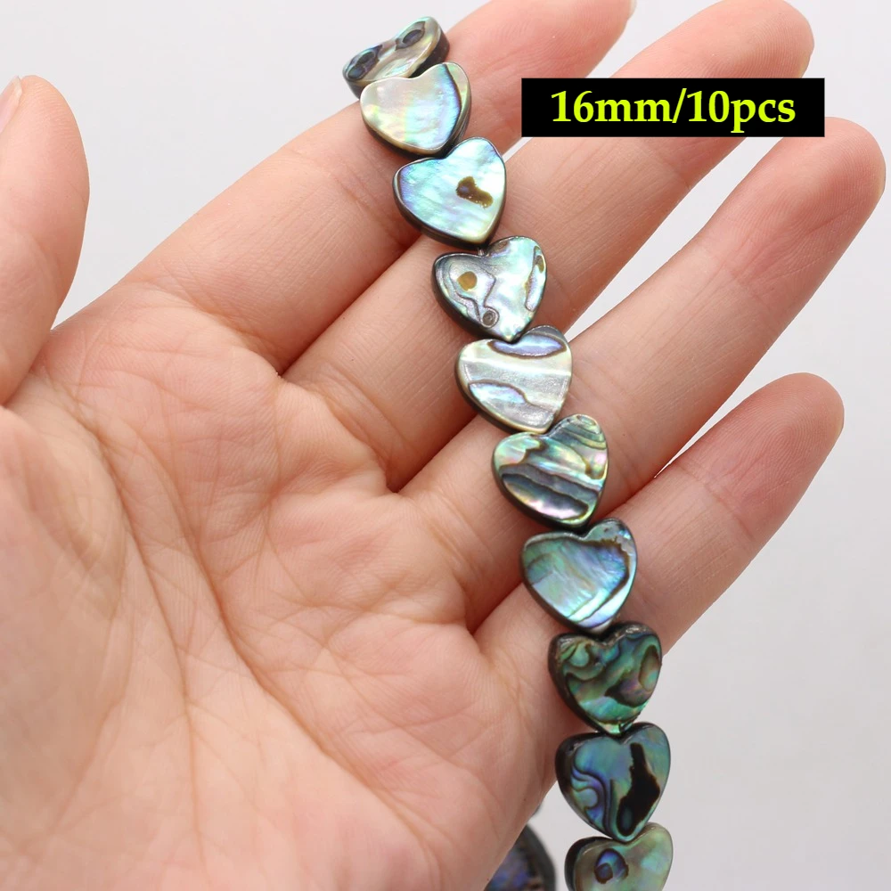 10 Stück DIY lose Perlen, Abalone-Muschel-Herzperlen, 16/18 mm, für die Schmuckherstellung, DIY-Halsketten, Armbänder, Ketten, Ohrringe, Zubehör – Detail 3