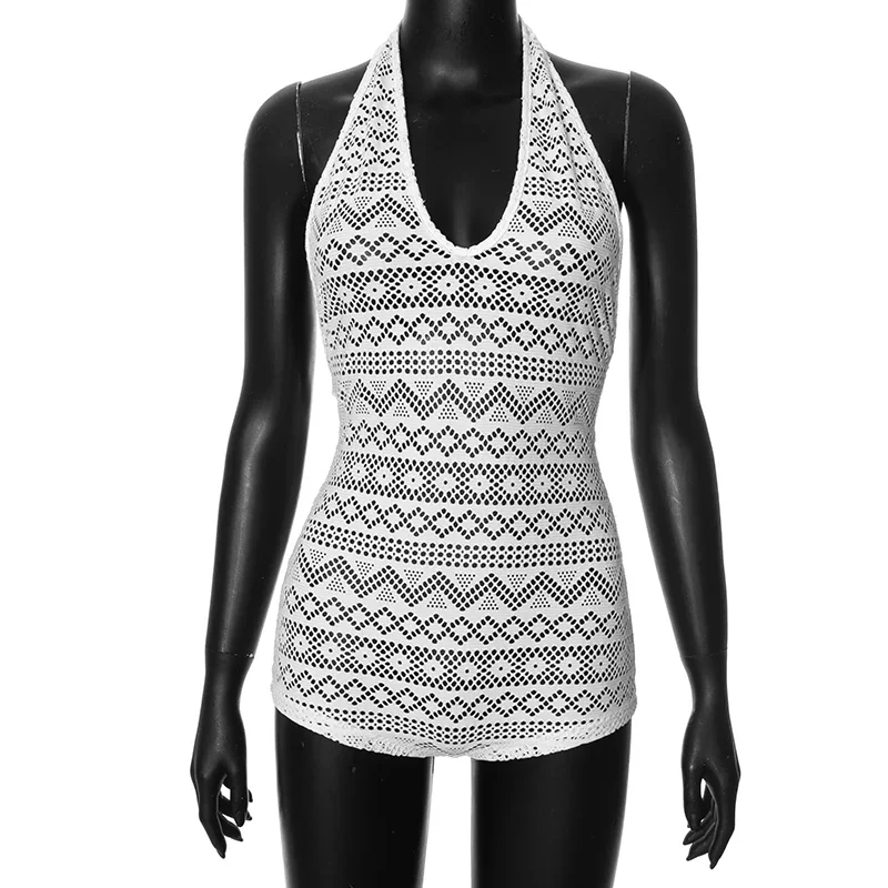 Kanten Jacquard Holle Witte Playsuits Vrouwen Hipster Sexy Halter Backless Skinny Eendelig Rompertjes Middernachtclub Outfits