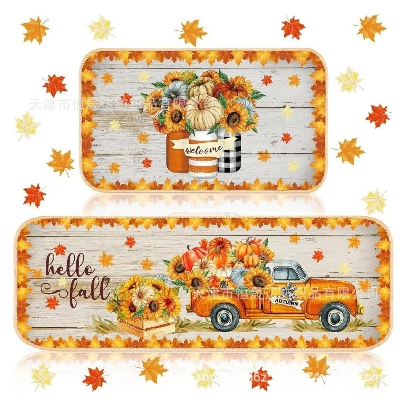 2-Pack Fall Pumpkin Truck Kitchen Mats Entryway Rugs with Seasonal Decor for Front Door, Kitchen Floor, Thanksgiving, Use HX6C