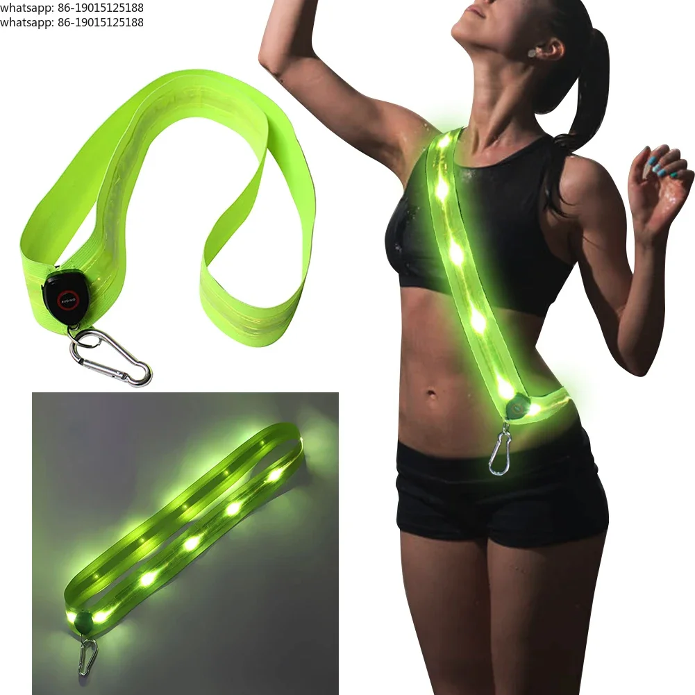 LED Reflective Running Belt Rechargeable Cycling LED Shoulder Straps Night Safety Outdoor Hiking Jogging Walking Light Gear