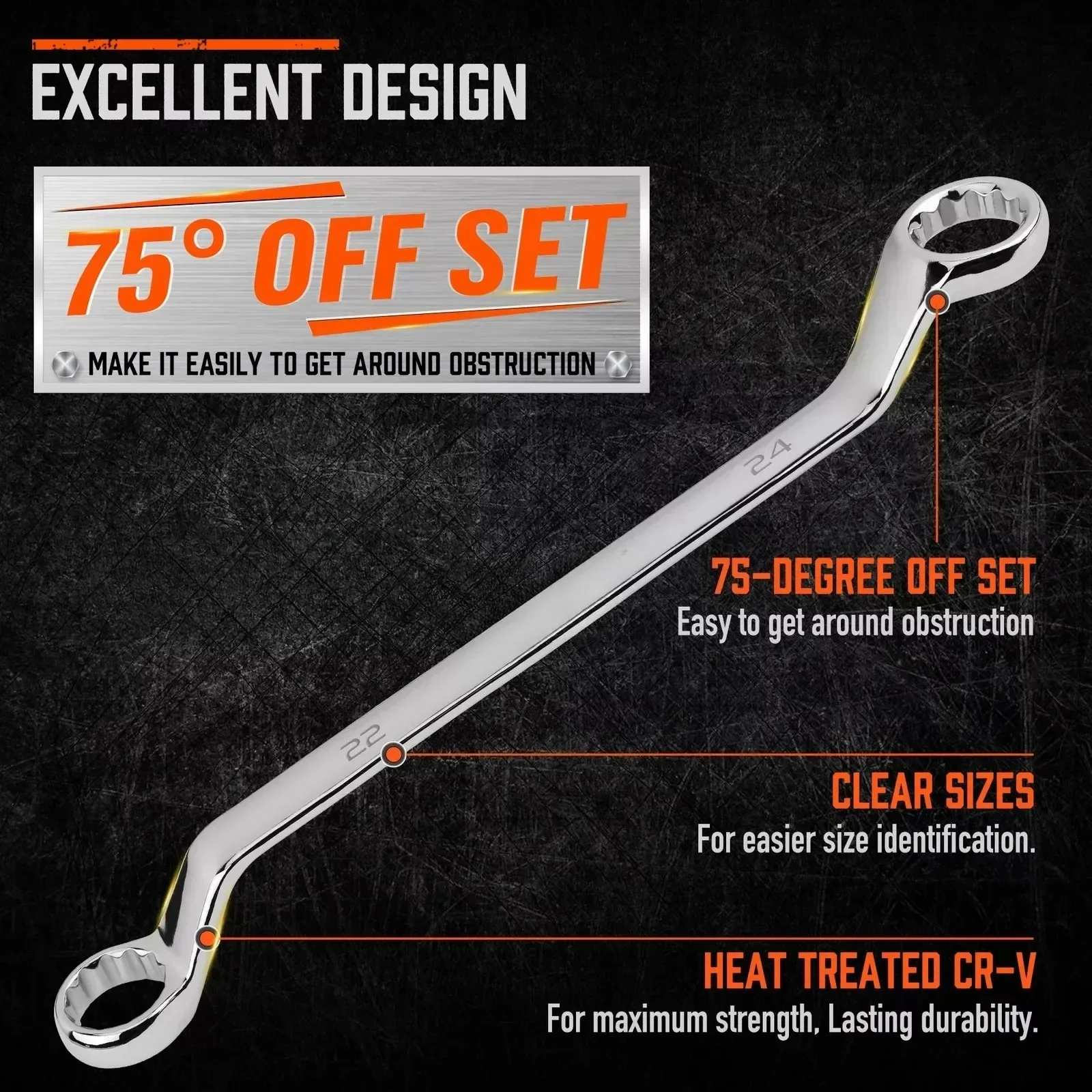 9Pcs 75-Degree Offset Wrench Set Metric Double Box End Wrench Puch