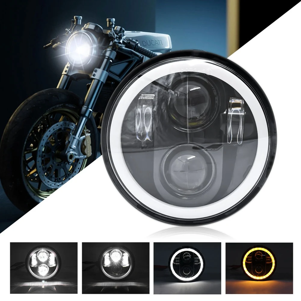مصباح أمامي LED 5.75 ، 5-3/4 مصباح أمامي للدراجة النارية مع هالو DRL أبيض لدراجات Harley Sportster Iron 883 Dyna Street