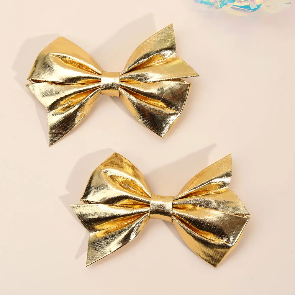 2Pcs Vintage PU Hair Bow Clip For Girls Handmade Metal Sliver Hairpins Cute Children Barrettes Headwear Kids Hair Accessories images - 6