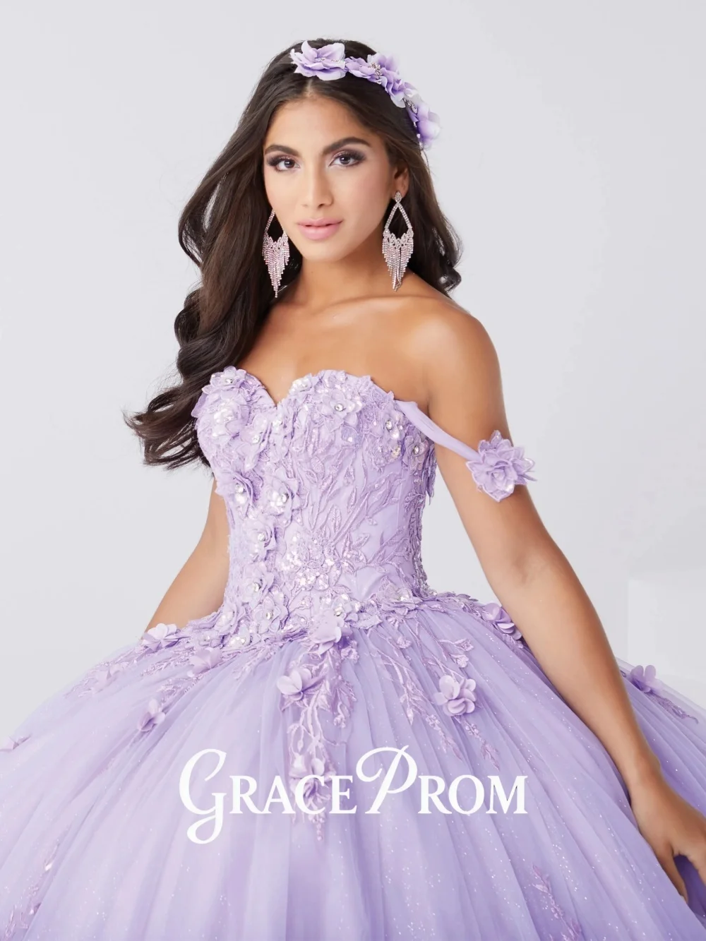 

GraceProm Tulle Quinceanera Dresses 2026 For 15 Ans Floral Appliques Off The Shoulder Princess Ball Gown Customized
