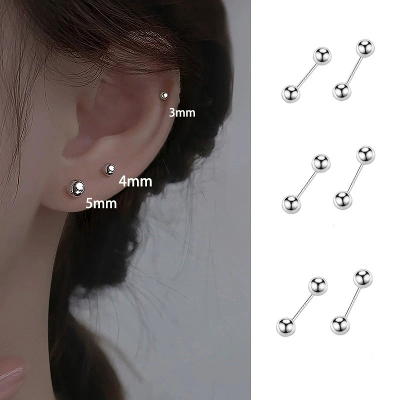 925 Needle 3/4/5MM Bead Piercing Bone Mini Stud Earrings For Women Classic Ear Hole Care Trendy Jewelry Accessories