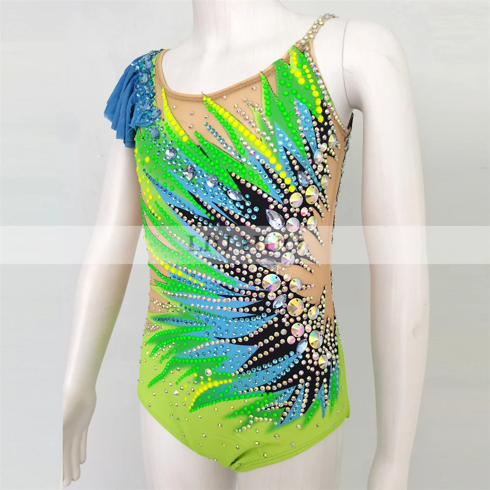 Strój do gimnastyki artystycznej LIUHUO, aerobik, dla dorosłych kobiet i dziewcząt, kostium na występy, zawody taneczne, wielokolorowy, młodzieżowy, zielony