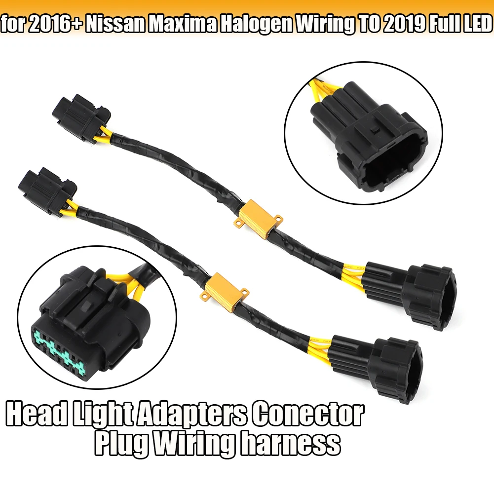 Headlight Adapters Kit for 2016+ Nissan Maxima Halogen Wiring TO 2019 Full LED Head Light Adapters Conector Plug Wiring harness