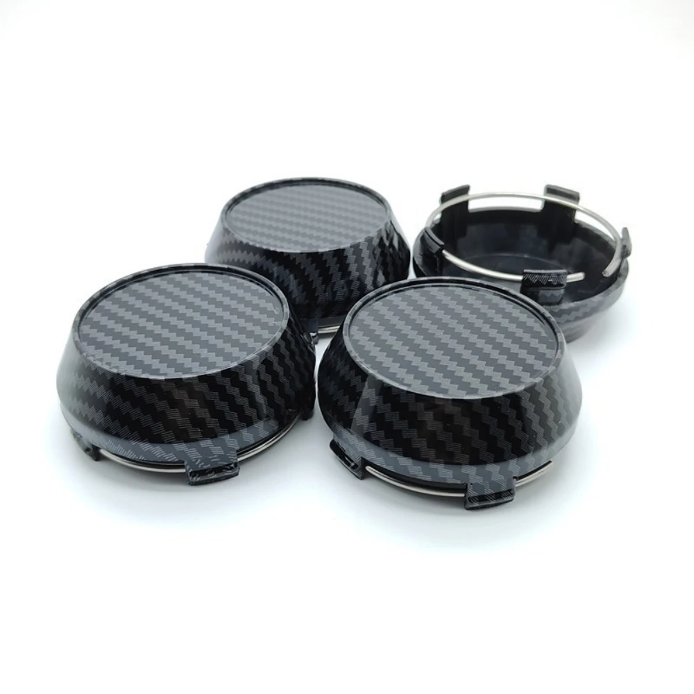 4pcs ABS 60mm Carbon Fibre Car Wheel Center Caps With Carbon Fibre Emblem Logo Rim Hubcaps Cover Badge Styling Auto Accessories