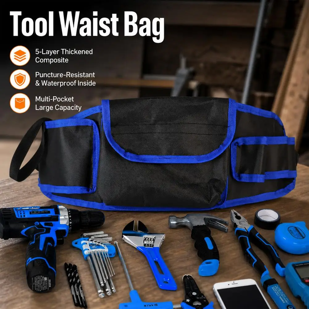Electrician Tool Bag Waist Pouch Oxford Multi Pockets Adjustable Belt Heavy Duty Hardware Holder Carpenter Plumber Storage