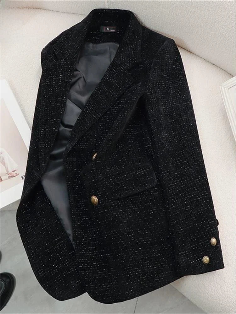 

Spring Autumn 2025 New Style Double Breasted Suit Jacket Women's Casual Thick Tweed Slimming Western Wear Fragrance Style