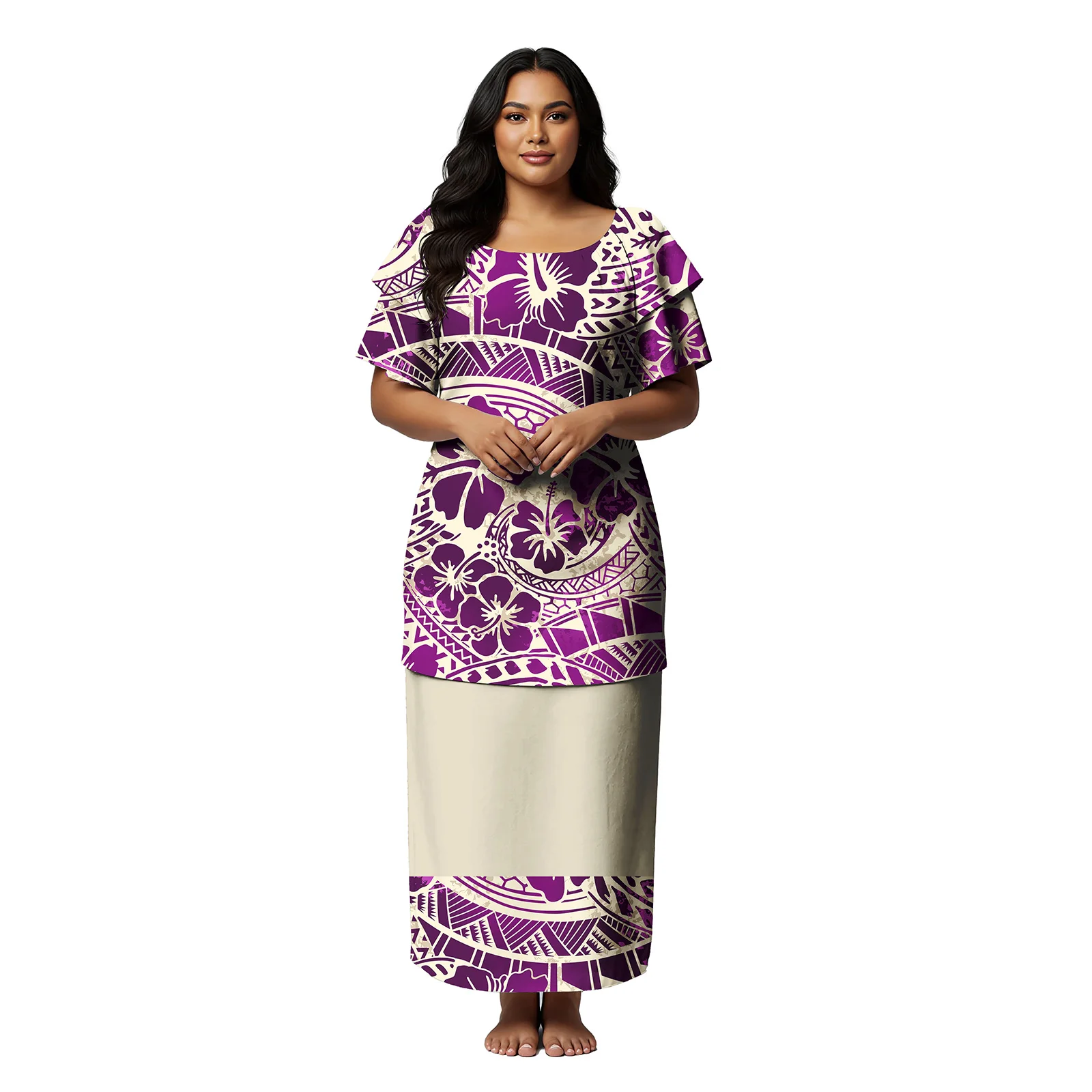 Vintage Design Custom Clothes Women Plus Size Samoan Dresses Polynesian Puletasi 2 Piece Set Hawaiian Casual Prom Skirts Ladies