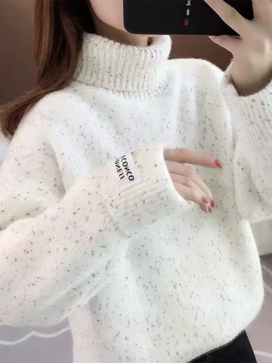

Ultra-Thick Knitted Faux Sweater Women's Loose High-Neck Winter Fleece-Lined Health Ring Knee Pad Simulation Woolen Clothing