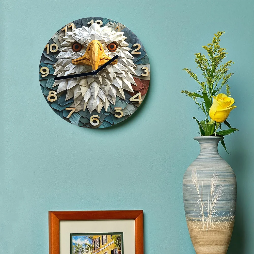 2D Effects Silent Wall Clock , Bald Eagle Theme , DIY Assembly Kit - Includes Clock Movement - Perfect for Autumn Bedroom Decor