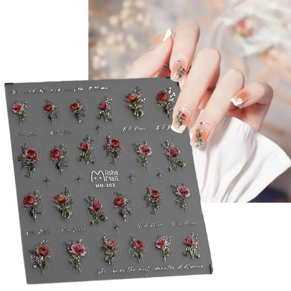 Flower Rose Nail Stickers Flower Nail Stickers Ultra-thin 3d Rose Flower Nail Art Stickers Self-adhesive for Diy for Women