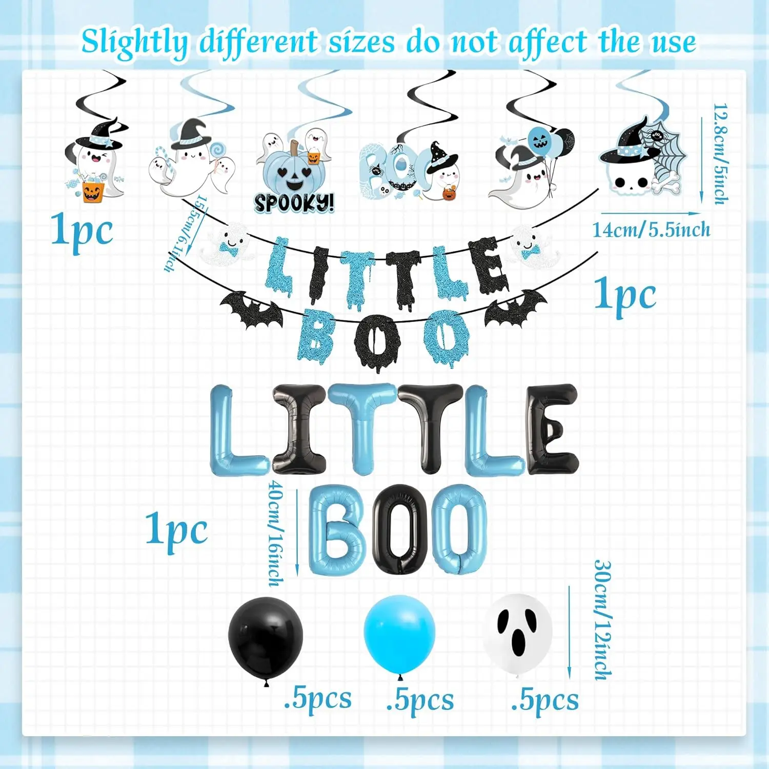 LaVenty 19-teiliges Little Boo Party-Dekor, Little Boo-Banner, Halloween-Geister-Luftballons für blau-schwarze Halloween-Babyparty-Dekoration