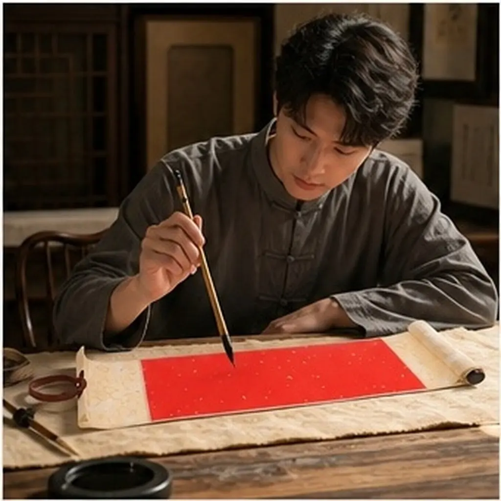 Blank Xuan Paper Scroll Wooden Rod Chinese Calligraphy Painting Practice Decorative Hanging Scroll Wall Display