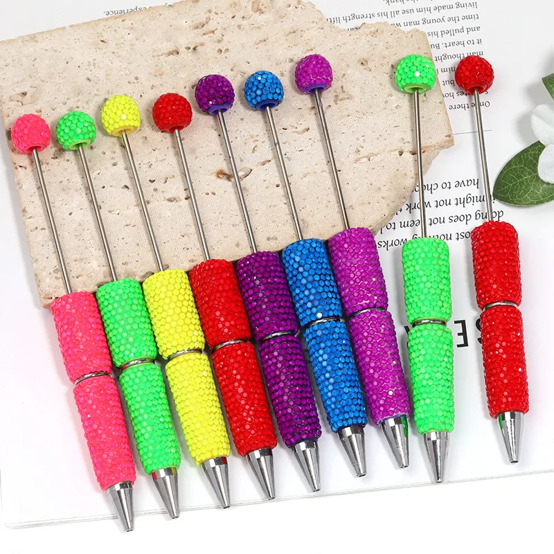 8-40PCS New Fine Glitter Rhinestone Bead Pen Neon Point Drill Fluorescent Crystal Beaded Pen Portable Girls Writing Gift