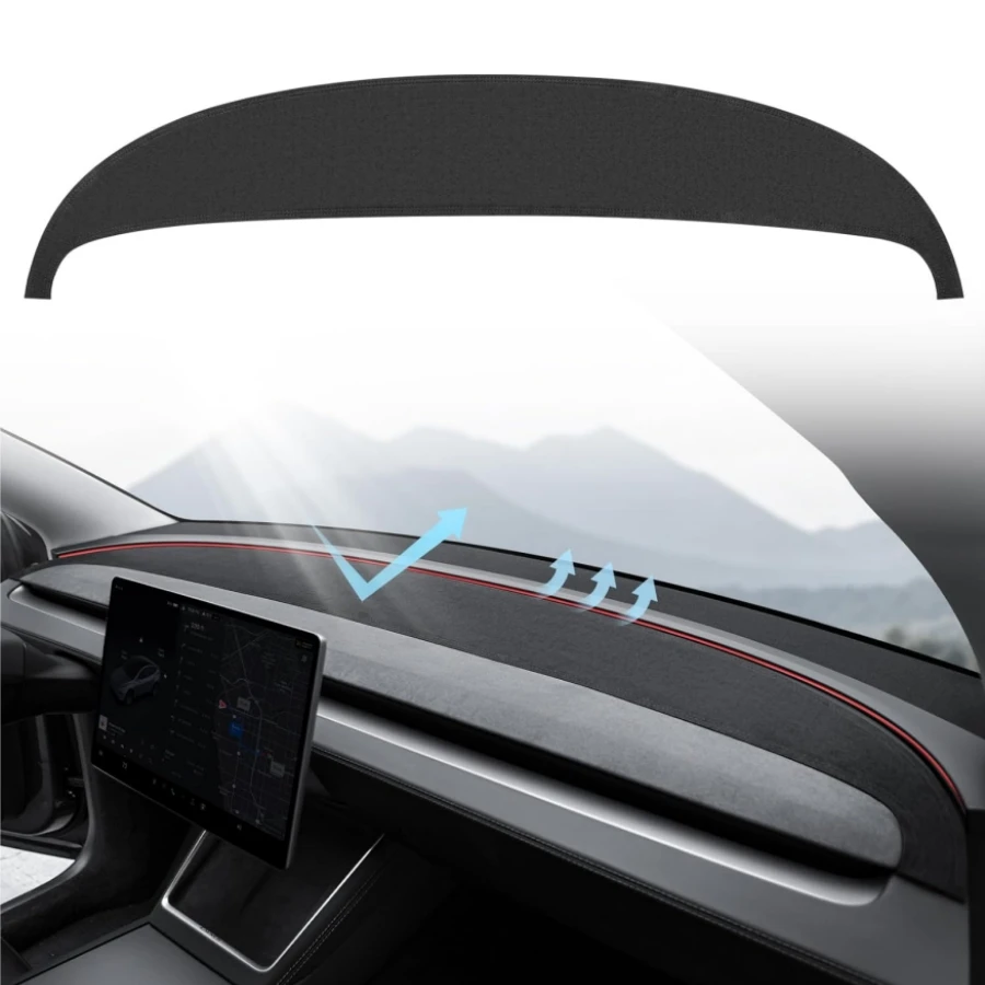 1.2mm Thin Black Sueded Dashboard Cover For Tesla Model Y Juniper 2025 2026 Anti-Glare Anti-Slip Soft Dash Cover Mat view 5