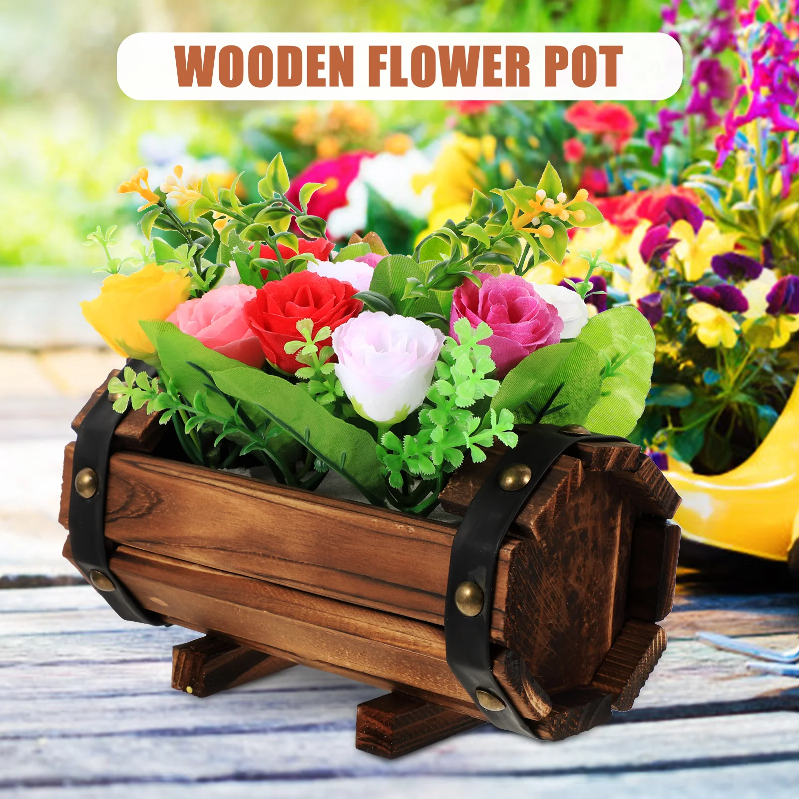 

Artificial Flowers Decorative Bonsai Realistic Long Lasting Fake Plant Rustic Wooden Pot Wedding Home Garden Party