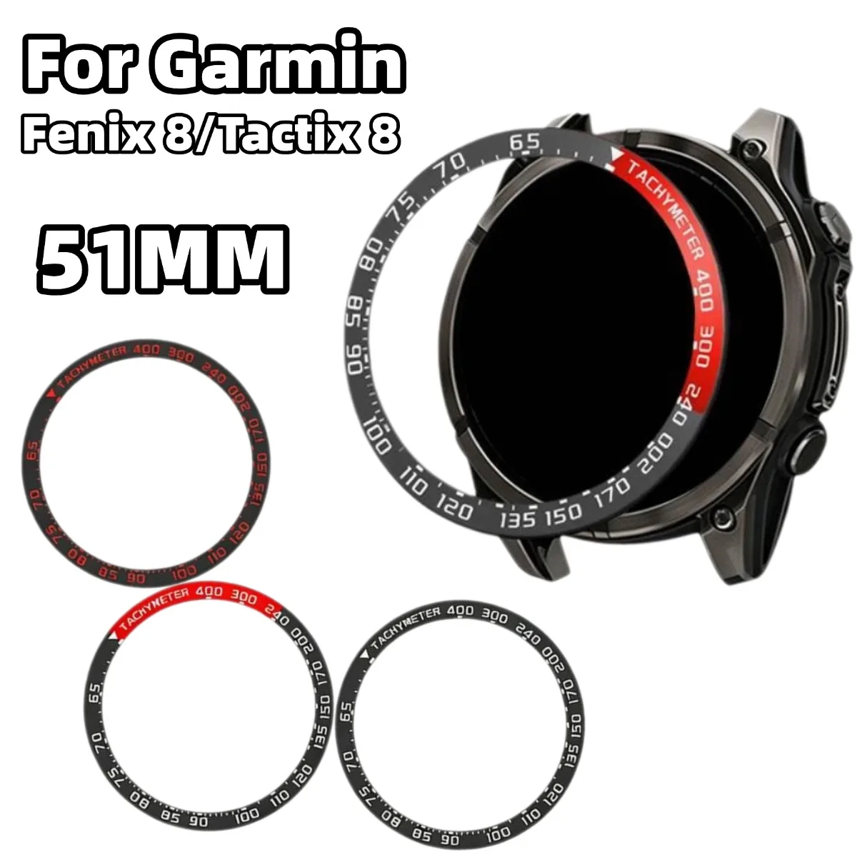 51mm Stainless Steel Bezel Ring for Garmin Fenix 8 / Tactix 8 , Tachymeter Scale Metal Watch Bezel Cover, Anti-Scratch Accessory