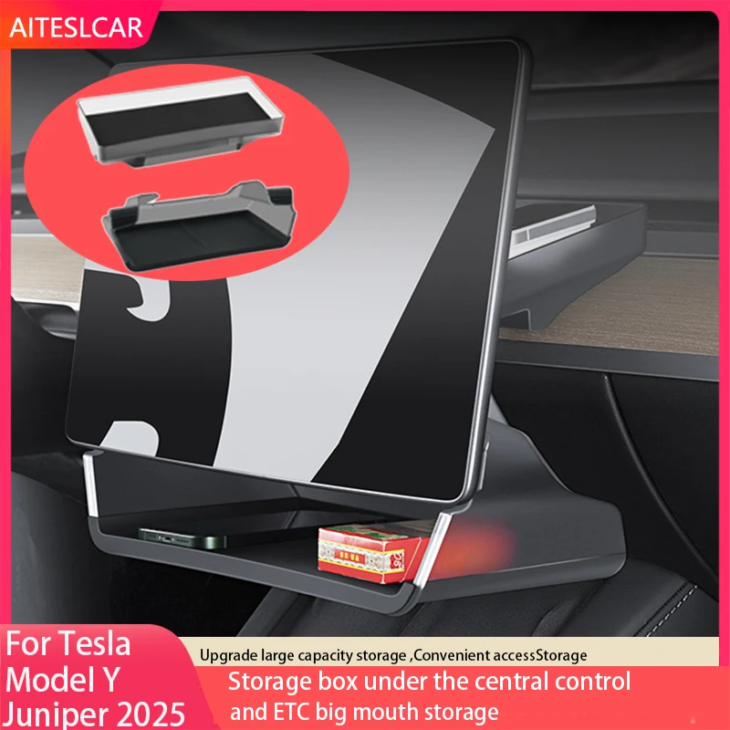 For New Tesla Highland Model 3 Model Y Juniper 2026 Tray Magnetic Under Screen Fold Storage Box ETC Screen Storage Box Acessorie