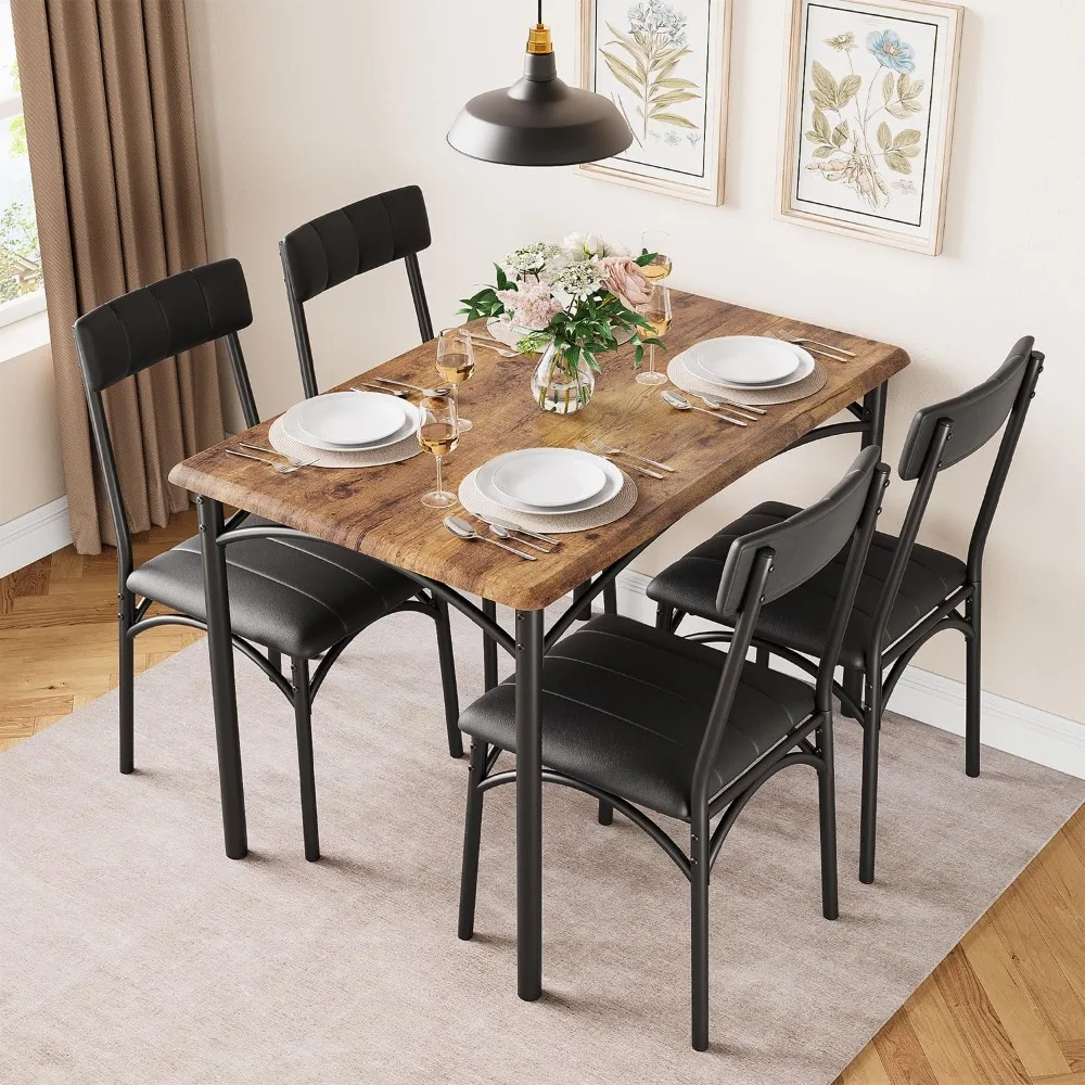 Kitchen Table and Chairs for 4,Dining Table Set for 4 with Upholstered Chairs, 5 Piece Rectangular Kitchen Table Set,Dining Room
