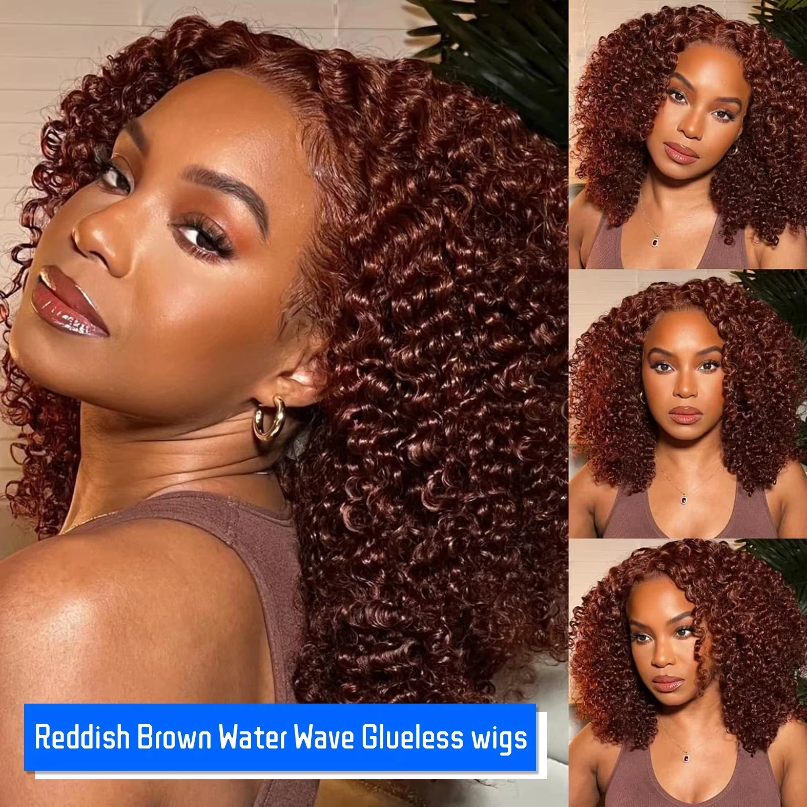 Reddish Brown Deep Curly Bob Lace Frontal Wig 5x5 HD Lace Closure 200% Density Deep Curly Bob Wig Glueless Curly Lace Human Hair Bob Wigs 12 14 Inch Wet And Wavy Bob On Sale