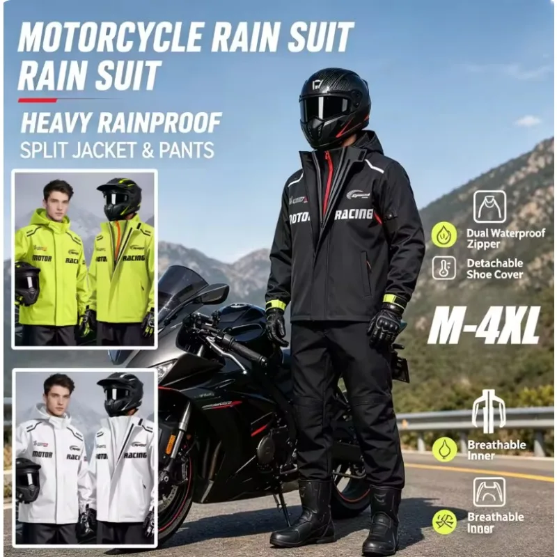 1 Set Motorcycle Rain Suit Split Rain Jacket & Pants Set Thickened Heavy Rainproof Riding Raincoat for Men Women
