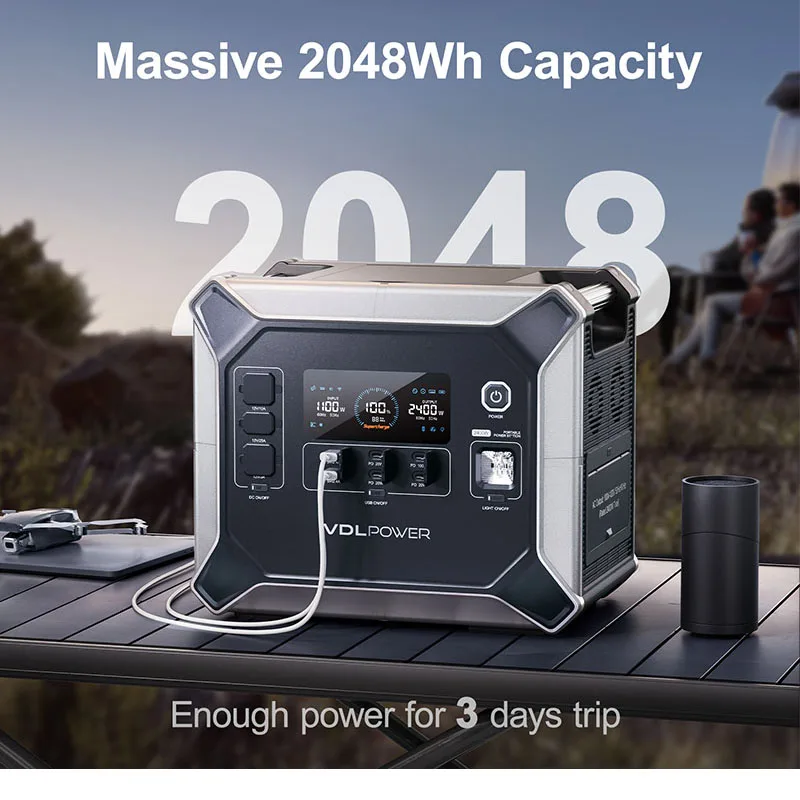 VDL HS2400 Portable Power Station 2048Wh ,200W Solar Panel, Fast Charging Generator for Home, Outdoor Camping Emergency