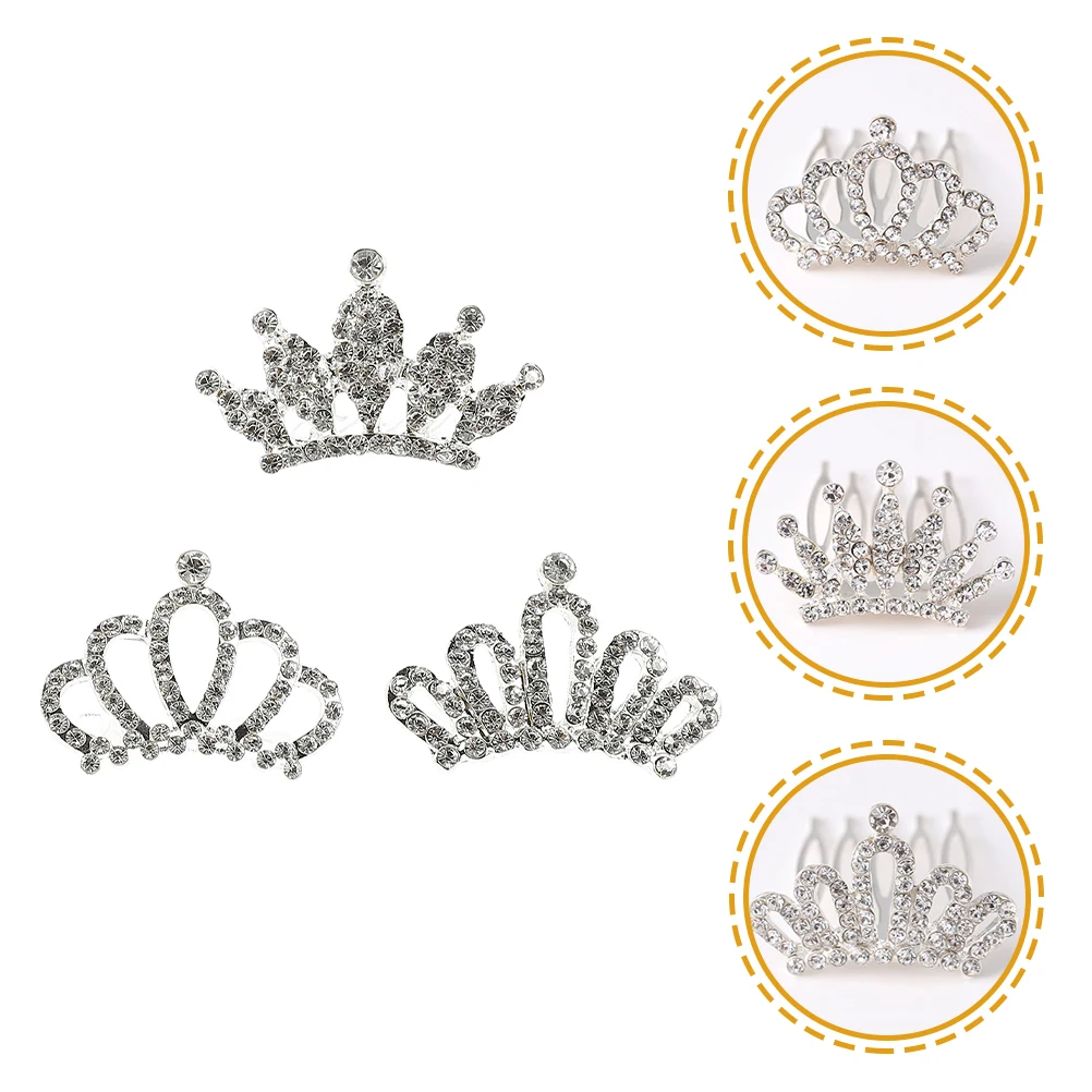 

3 Pcs Hair Accessories for Girls Rhinestone Baby Alloy Toddler Comb Birthday Party Decorations Small Photo