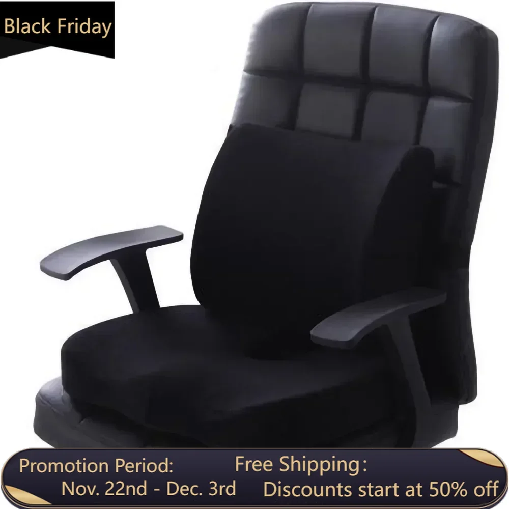 Seat Cushion Lumbar Support Set Polyester Chair Cushion Flannelette Set Black Cushion and Back Cushions Combination Set