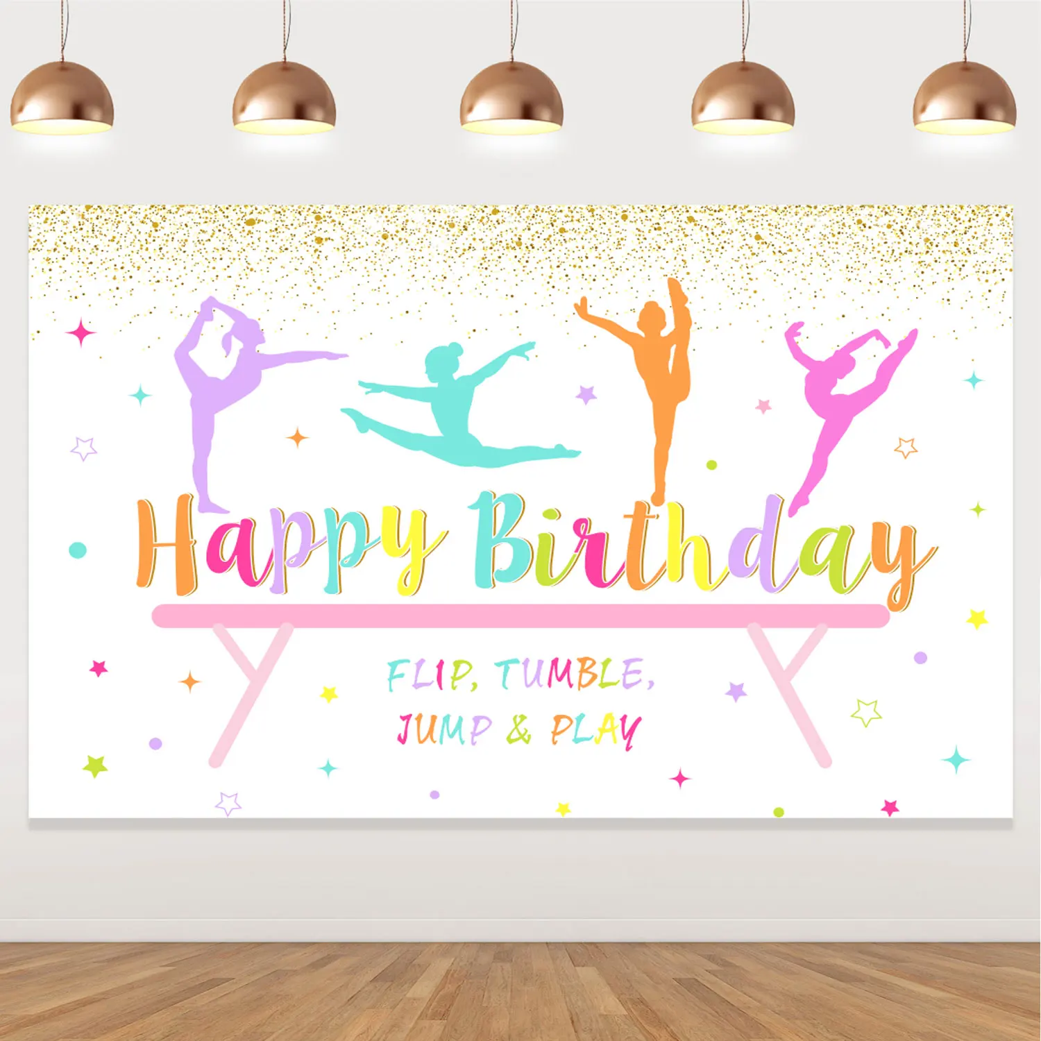 Decoración de fondo de tema de gimnasia para niñas, chica gimnasta, cartel de fondo de feliz cumpleaños, decoraciones de fiesta de cumpleaños Suppl