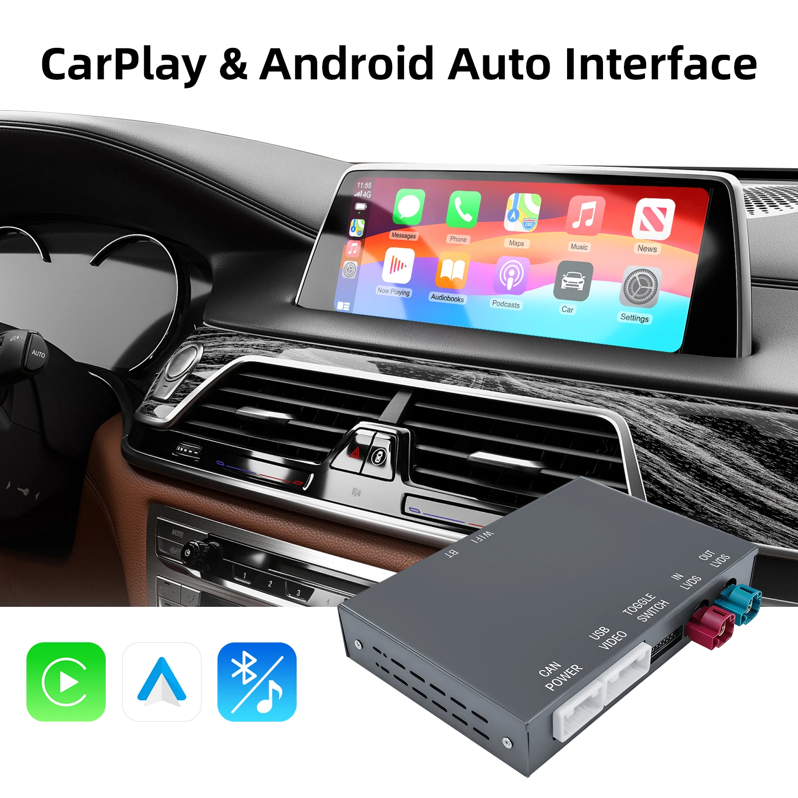 Kabelloses CarPlay Android Auto Nachrüstkit Decoder-Box für BMW NBT-System, OEM-Bildschirm-Upgrade CarPlay-Schnittstelle