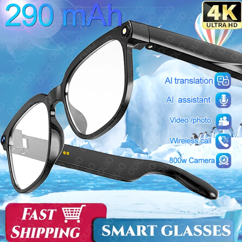 

4K HD AI Smart Glasses GPT -800W Camera Bluetooth Call video Translation AI Voice Assistant Control IP68 Smart Glasses NEW 2026