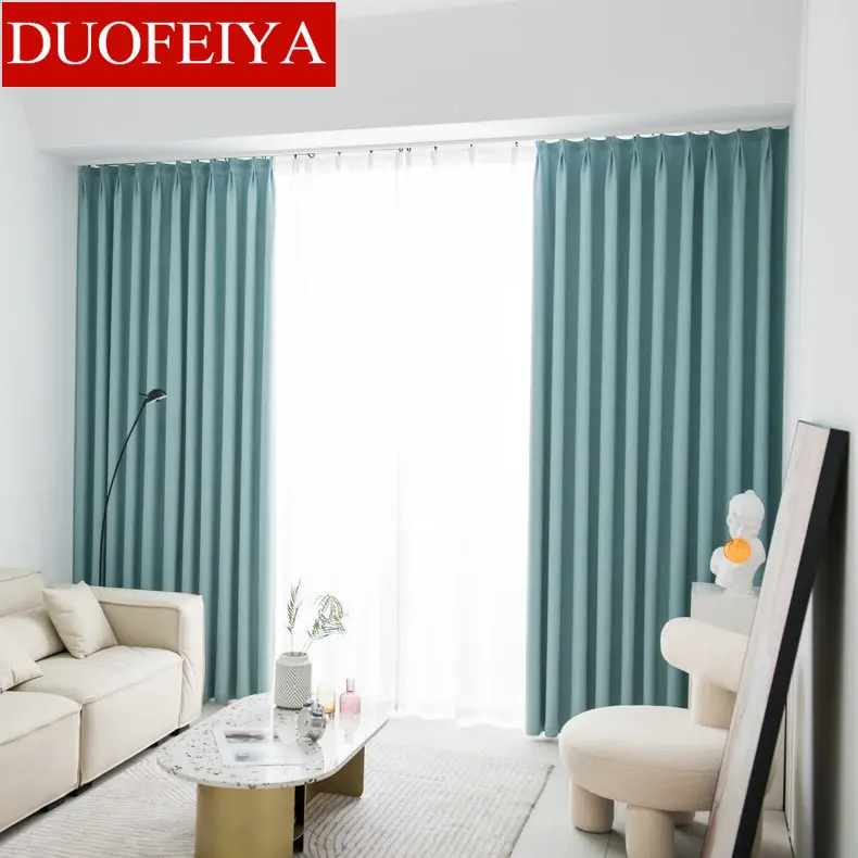 

Modern Curtains for Living Dining Room Bedroom Simple Pure Color Jacquard Curtains Blue Curtains French Window Custom Curtains