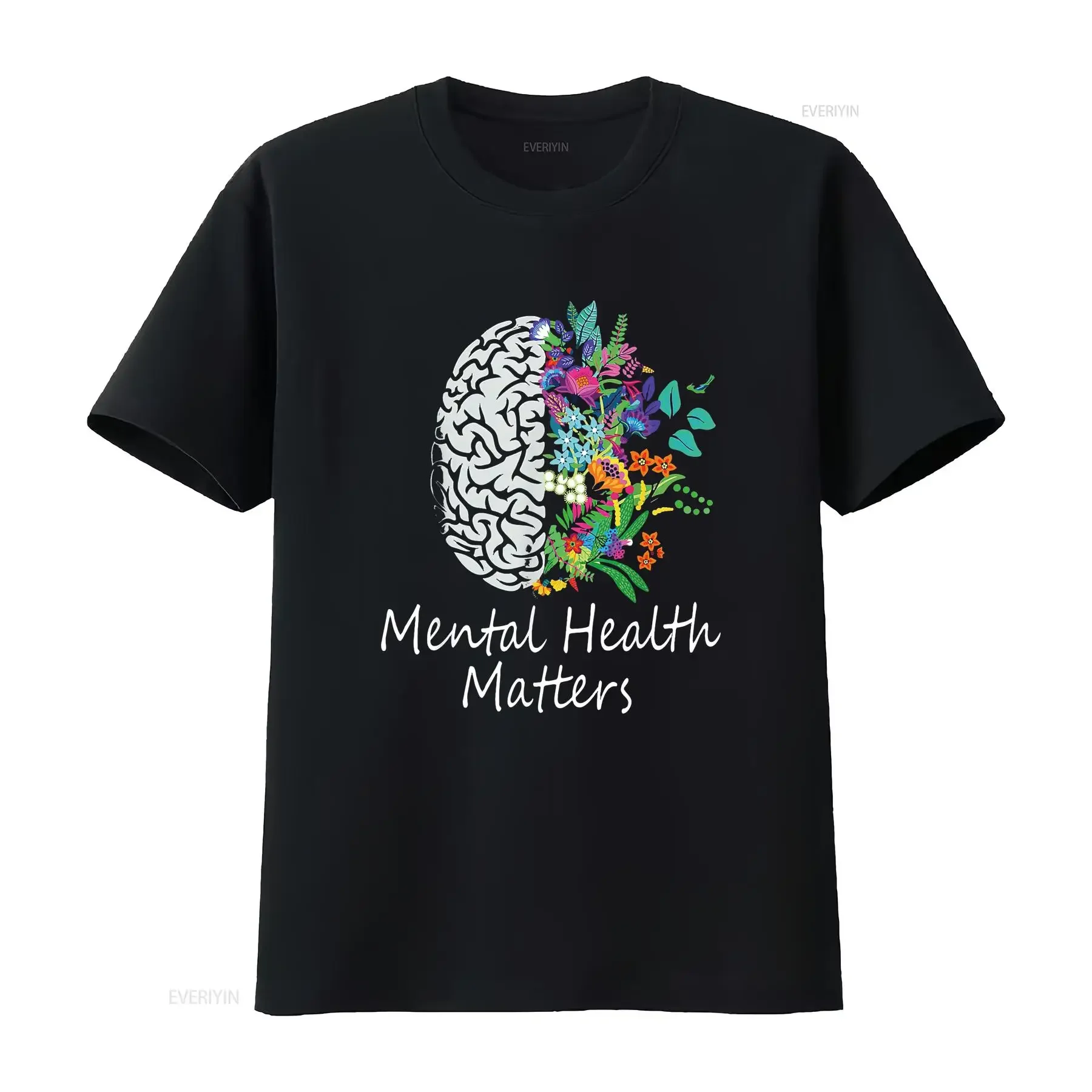 Mens Mental Health Matters Brain Illness Awareness T Shirt Black Small vintage Washed designer clothes Top For Everyday Wear