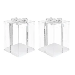 2pcs 3 in 1 Birthday Cake Party Gift Packaging Boxes Clear Transparent Boxes