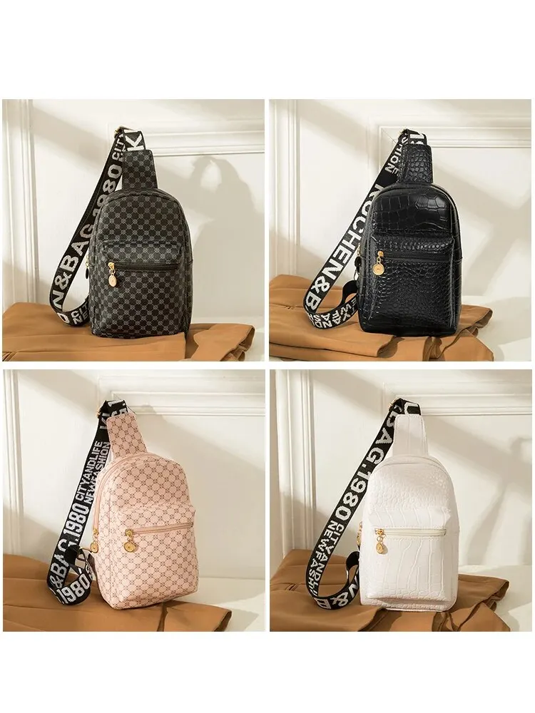 Printed Crossbody Bag PU Leather Chest Bag with Adjustable Shoulder Strap Having Letters for Women