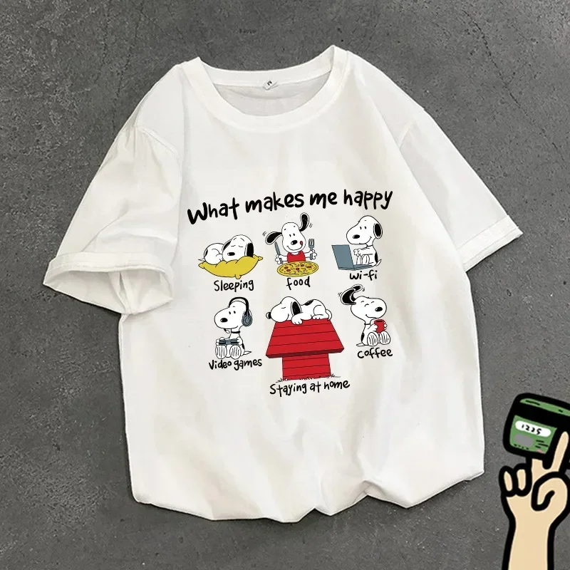 Miniso  2026 Snoopy  White T-Shirt Short Sleeve Summer Fashion Anime Figures Merch Streetwear Top for Women and Men