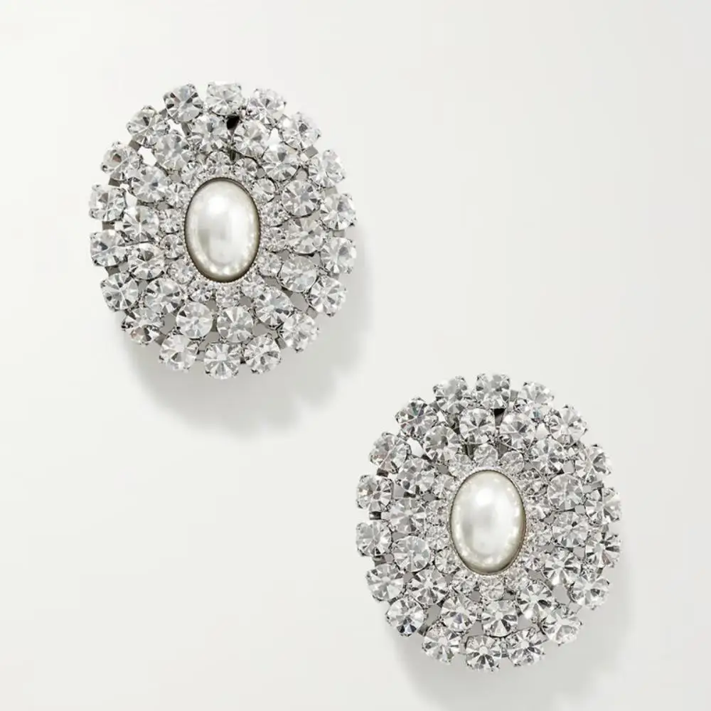 مشبك أذن مستدير من اللؤلؤ للنساء ، غير ثاقب ، مشابك أقراط من حجر الراين ، أنيقة ، تضمين ، بيان زفاف ، مجوهرات #2