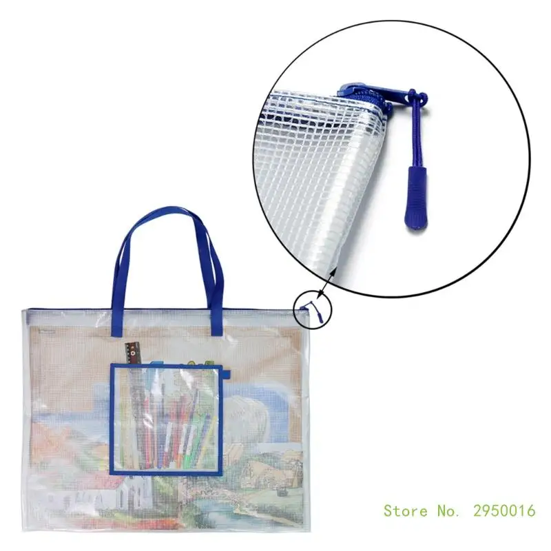 

Mesh Project Bag Clear Mesh Poster Organizers Bag with Carry Handle Waterproof Artist Carry Bag for Kid, Artist, Painter