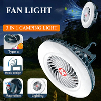 3 in 1 LED Fan Light Type-C Rechargeable Lamp Waterproof Tent Fan Portable Lantern Outdoor Cooling Fan Lamp Camping Equipment