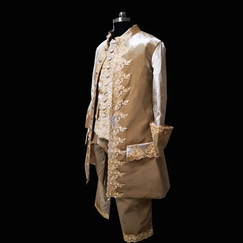 Cosplaydiy 18th century gentlemen Mens Rococo Costume Tailcoat Colonial cosplay 18th century Frock Coat Royal Court Blazer Suit