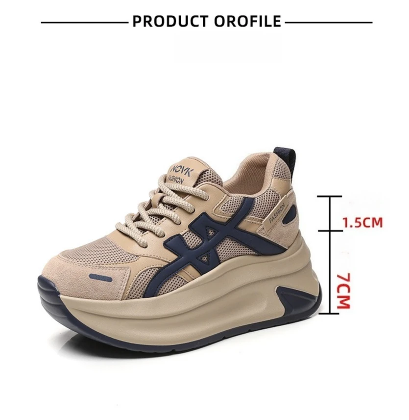New Arrival 2026 Spring Chunky Sneakers Women's Thick Bottom Casual Mesh Shoes 8CM High Platform Breathable Sports Dad Shoes