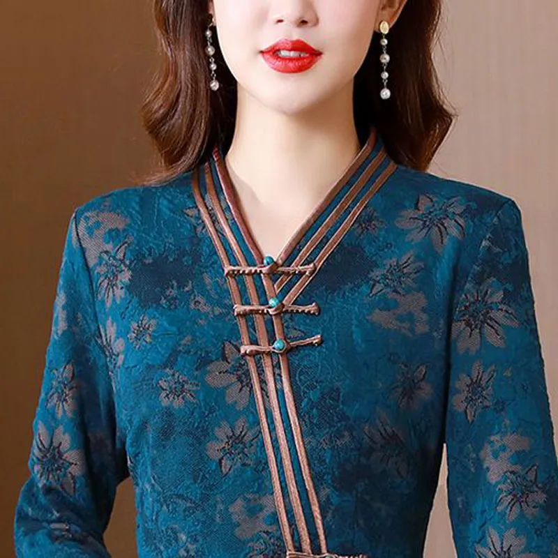 Cheongsam Women\'s Plus Size Tops 2023 Summer Silk Jacquard Irregular Traditional Chinese Style Tang Costume Qipao Shirts Woman