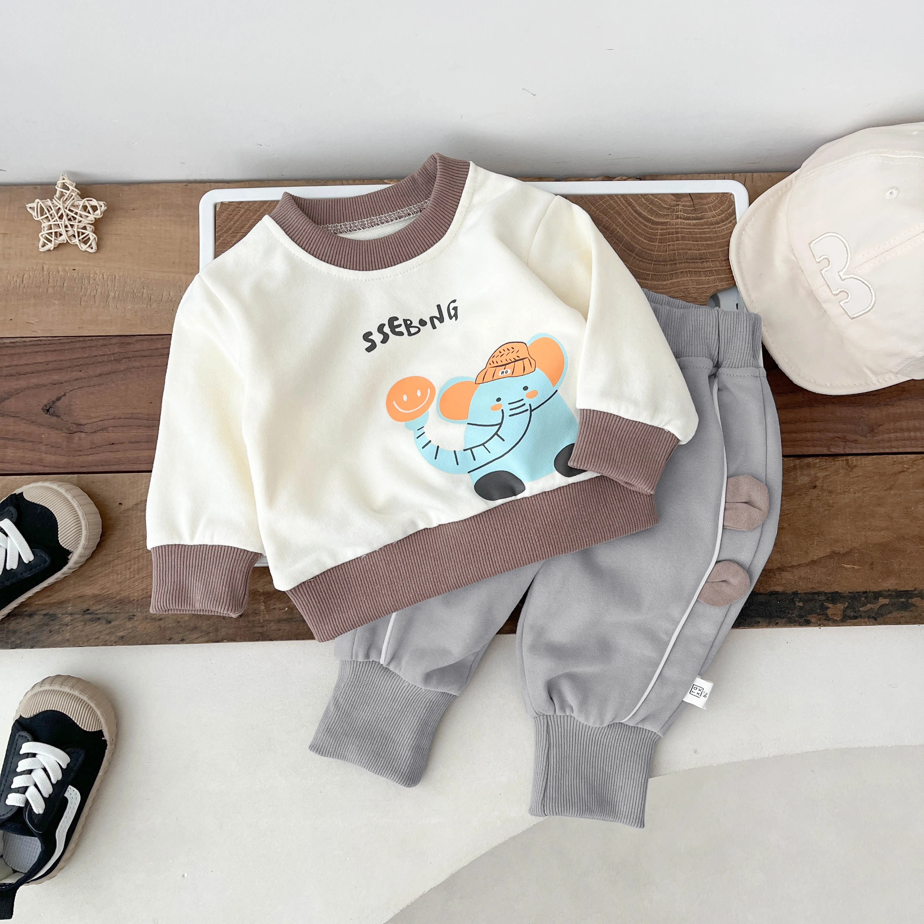 Spring And Autumn Newborn Baby Girls And Boys Two Piece Set Long-sleeved Cute Printing O-neck Cotton Korean Fashion Soft Casual