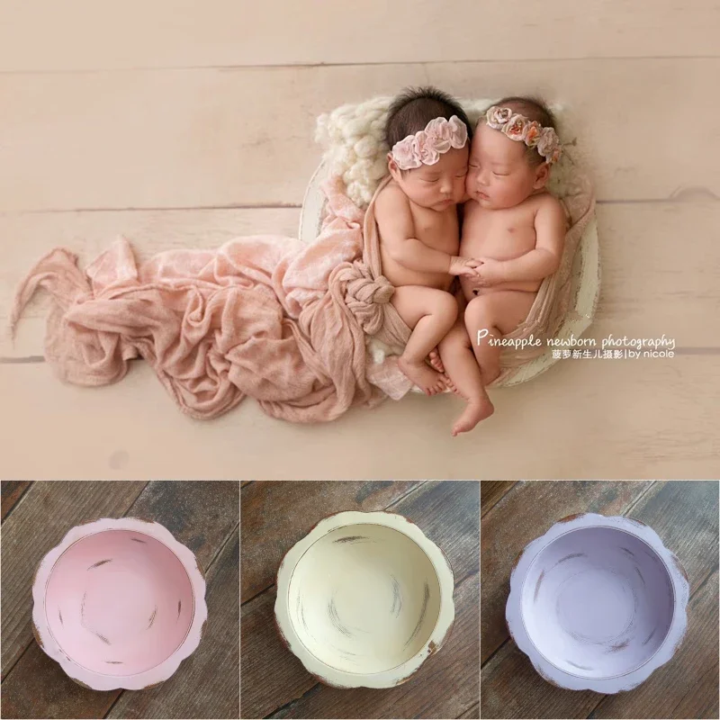 

Newborn Photography Props for Baby Vintage Wooden Posing Plate Bucket Fotografia Accessories Studio Shooting Photo Prop