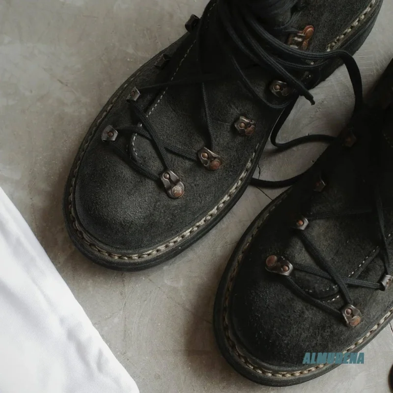 

Dark Green Suede Leather Men's Hiking Boots Round Toe Low Heel Lace-Up High Top Outdoor Work Casual Urban Daily Shoes